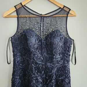 Stunning Navy Crystal Fitted Evening Dress
